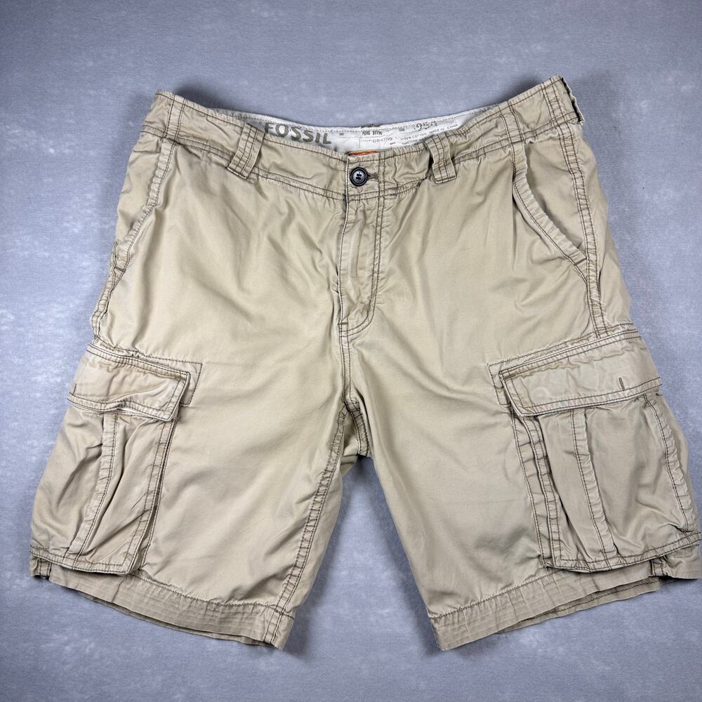 Vtg Y2K Fossil cargo shorts - mens khaki baggy faded 100% cotton tan size 36